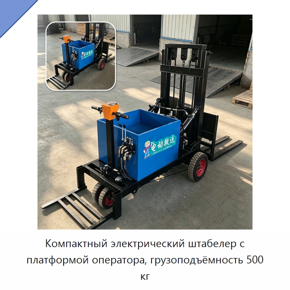 Компактный электрический штабелер с платформой оператора, грузоподъёмность 500 кг — Специальная строительная техника