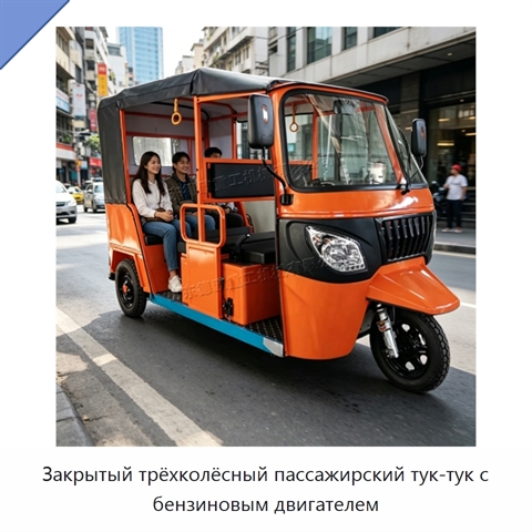 Закрытый трёхколёсный пассажирский тук-тук с бензиновым двигателем