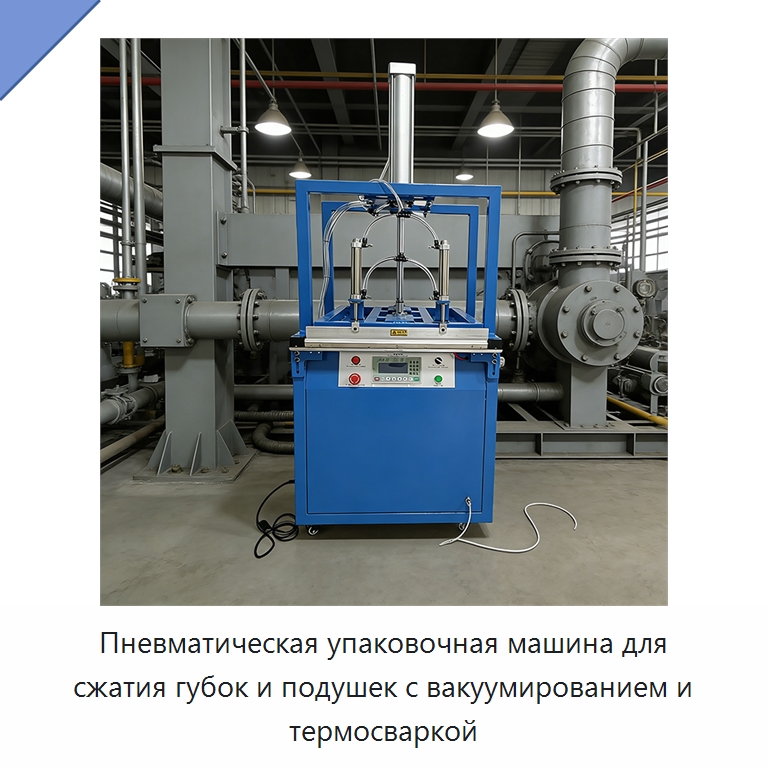 Пневматическая упаковочная машина для сжатия губок и подушек с вакуумированием и термосваркой — Специальные машины и промышленное оборудование