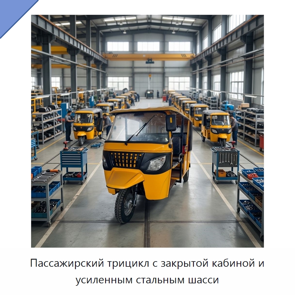 Пассажирский трицикл с закрытой кабиной и усиленным стальным шасси — Специальные машины и промышленное оборудование