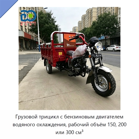 Грузовой трицикл с бензиновым двигателем водяного охлаждения, рабочий объём 150, 200 или 300 см³