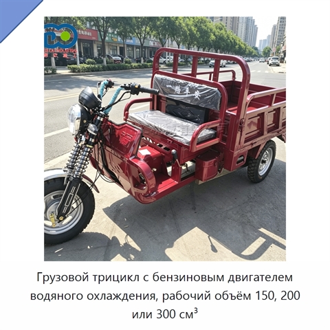 Грузовой трицикл с бензиновым двигателем водяного охлаждения, рабочий объём 150, 200 или 300 см³