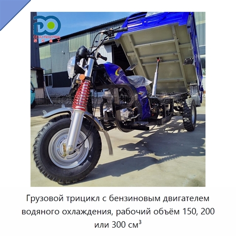 Грузовой трицикл с бензиновым двигателем водяного охлаждения, рабочий объём 150, 200 или 300 см³