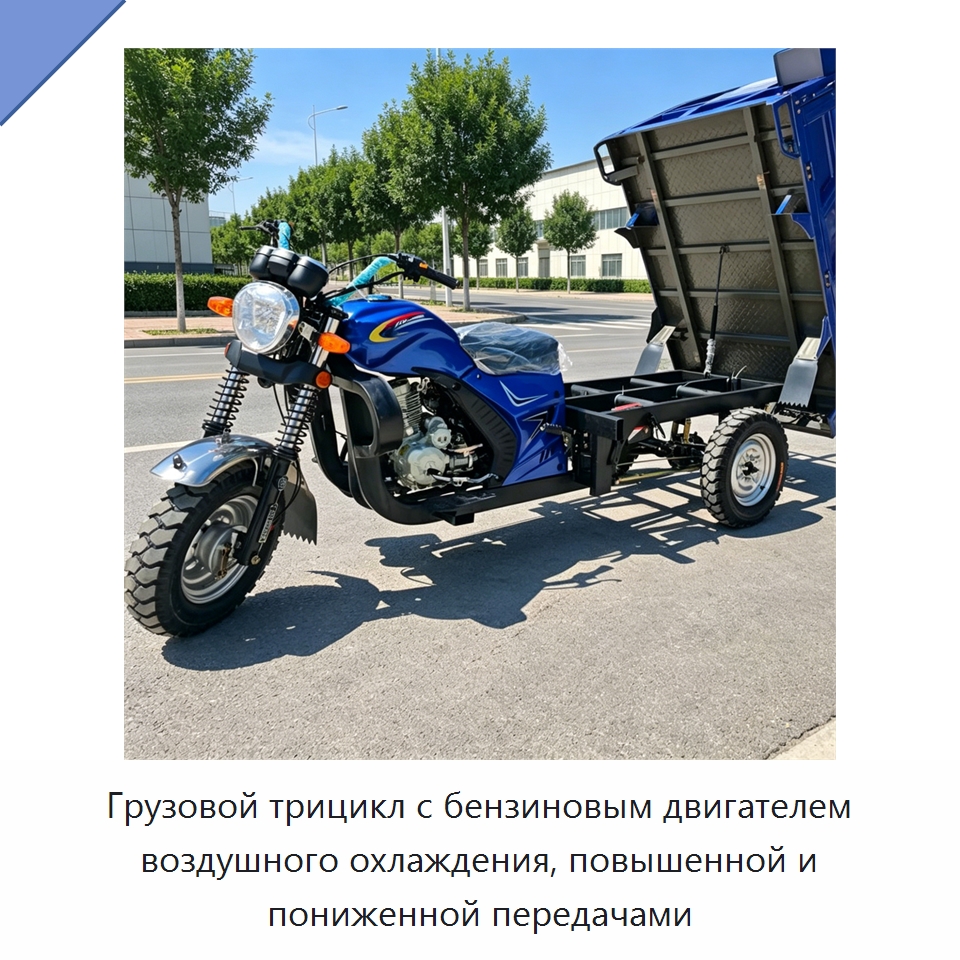 Грузовой трицикл с бензиновым двигателем воздушного охлаждения, повышенной и пониженной передачами — Специальные машины и промышленное оборудование