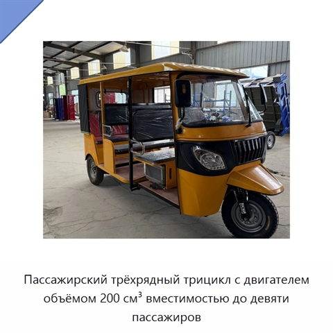 Пассажирский трёхрядный трицикл с двигателем объёмом 200 см³ вместимостью до девяти пассажиров