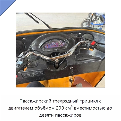 Пассажирский трёхрядный трицикл с двигателем объёмом 200 см³ вместимостью до девяти пассажиров