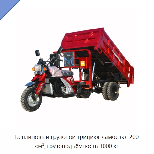 Бензиновый грузовой трицикл-самосвал 200 см³, грузоподъёмность 1000 кг — Специальные машины и промышленное оборудование