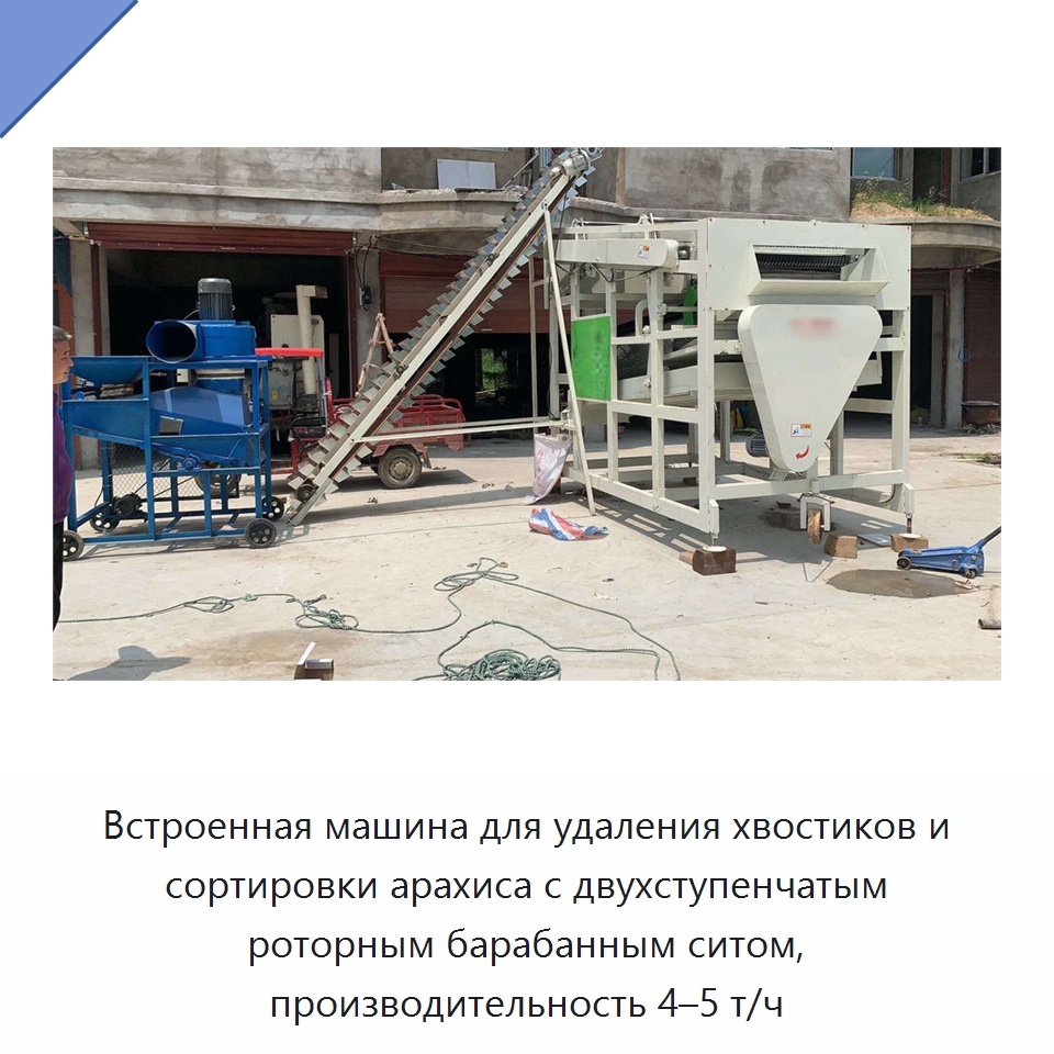 Встроенная машина для удаления хвостиков и сортировки арахиса с двухступенчатым роторным барабанным ситом, производительность 4–5 т/ч