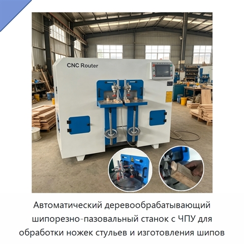 Автоматический деревообрабатывающий шипорезно-пазовальный станок с ЧПУ для обработки ножек стульев и изготовления шипов