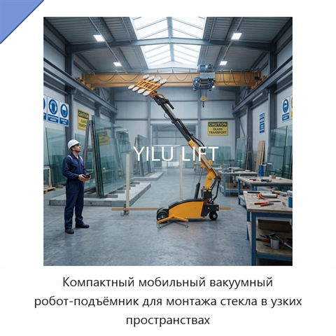 Компактный мобильный вакуумный робот-подъёмник для монтажа стекла в узких пространствах