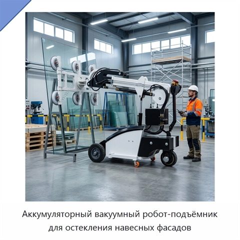 Аккумуляторный вакуумный робот-подъёмник для остекления навесных фасадов