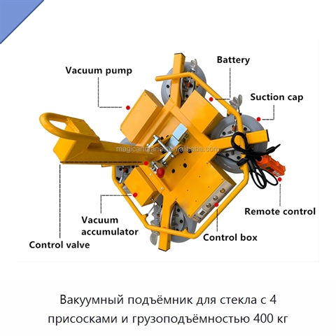 Вакуумный подъёмник для стекла с 4 присосками и грузоподъёмностью 400 кг