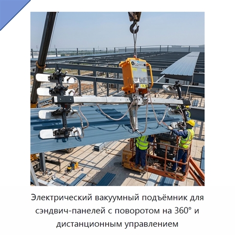 Электрический вакуумный подъёмник для сэндвич-панелей с поворотом на 360° и дистанционным управлением