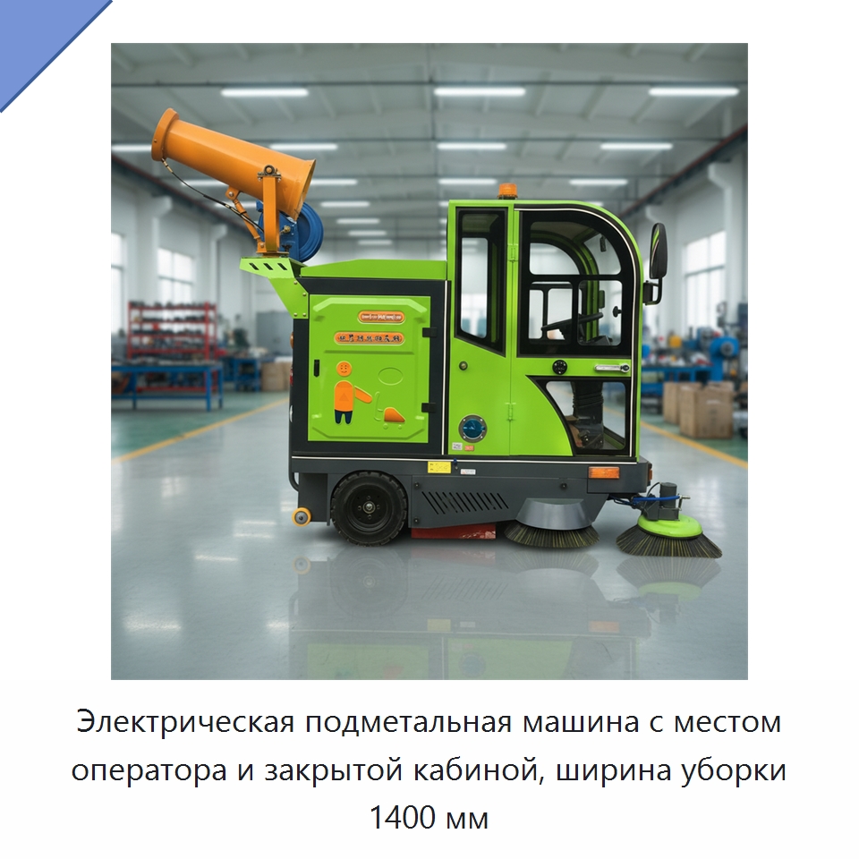 Электрическая подметальная машина с местом оператора и закрытой кабиной, ширина уборки 1400 мм — Коммунальная техника