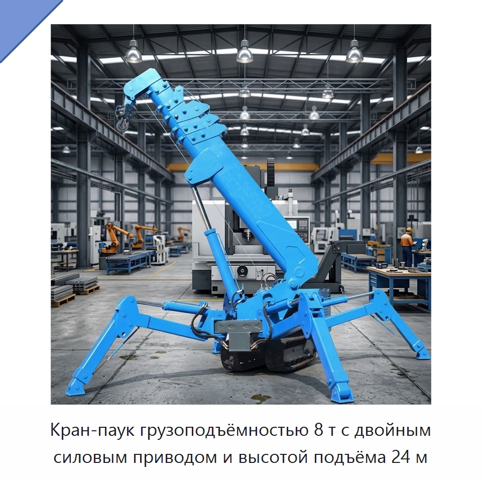 Кран-паук грузоподъёмностью 8 т с двойным силовым приводом и высотой подъёма 24 м — Краны