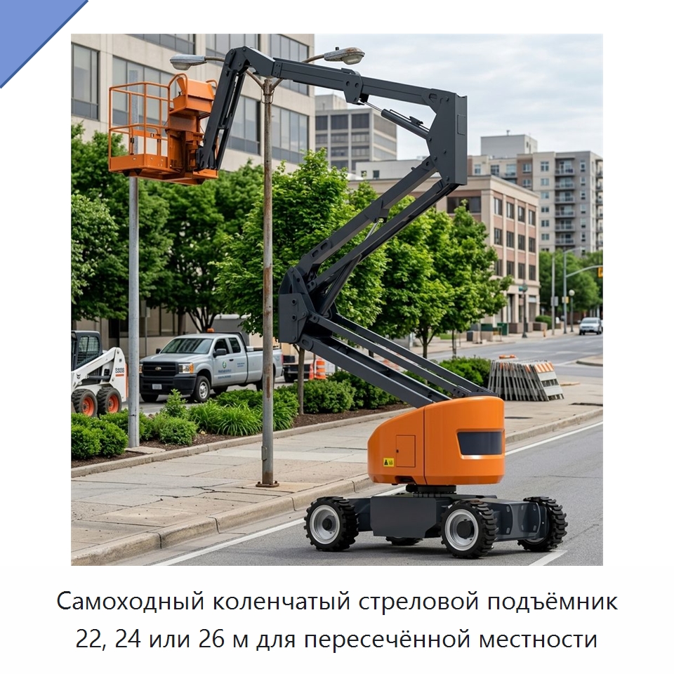 Самоходный коленчатый стреловой подъёмник 22, 24 или 26 м для пересечённой местности — Подъемные столы