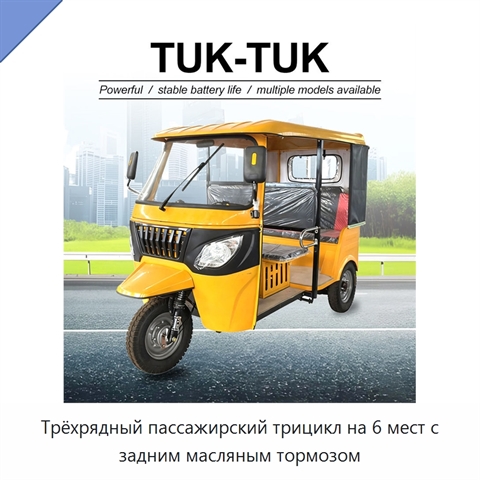 Трёхрядный пассажирский трицикл на 6 мест с задним масляным тормозом