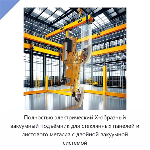 Полностью электрический Х-образный вакуумный подъёмник для стеклянных панелей и листового металла с двойной вакуумной системой