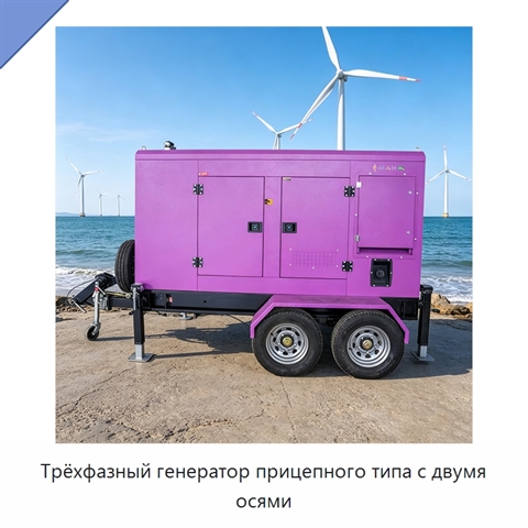 Трёхфазный генератор прицепного типа с двумя осями