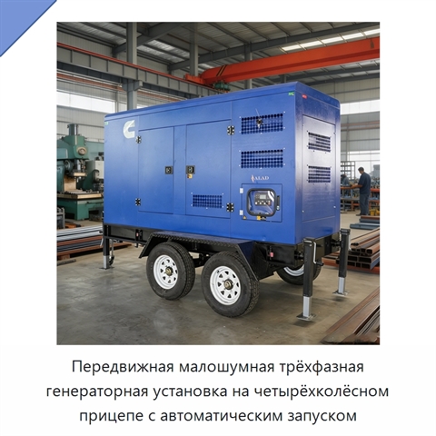 Передвижная малошумная трёхфазная генераторная установка на четырёхколёсном прицепе с автоматическим запуском
