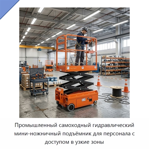 Промышленный самоходный гидравлический мини-ножничный подъёмник для персонала с доступом в узкие зоны