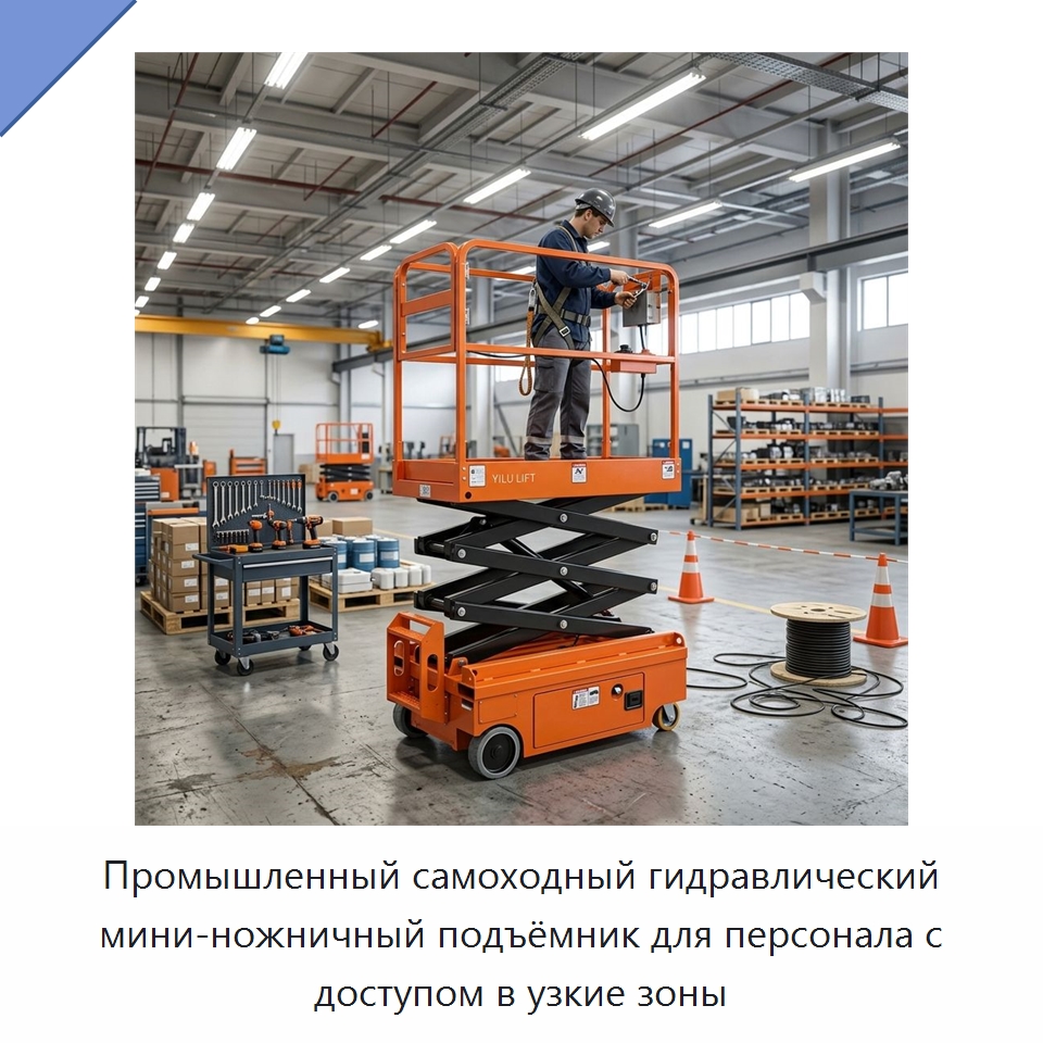 Промышленный самоходный гидравлический мини-ножничный подъёмник для персонала с доступом в узкие зоны — Подъемные столы