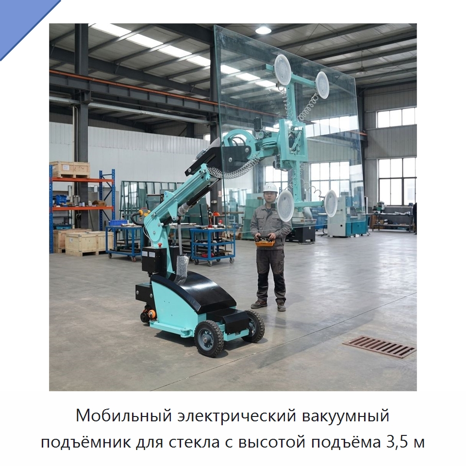 Мобильный электрический вакуумный подъёмник для стекла с высотой подъёма 3,5 м — Вакуумные грузозахваты