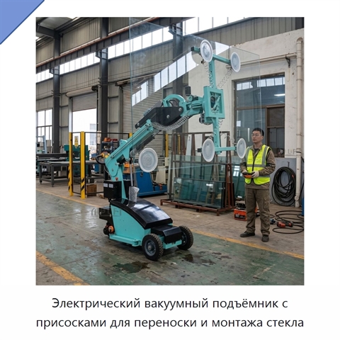 Электрический вакуумный подъёмник с присосками для переноски и монтажа стекла