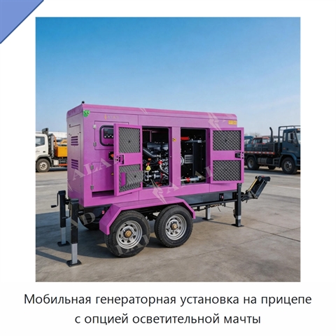 Мобильная генераторная установка на прицепе с опцией осветительной мачты