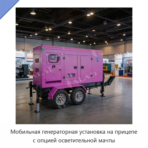 Мобильная генераторная установка на прицепе с опцией осветительной мачты
