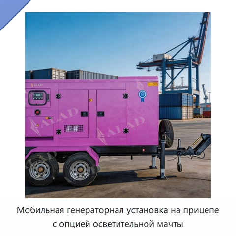 Мобильная генераторная установка на прицепе с опцией осветительной мачты