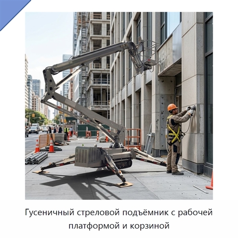 Гусеничный стреловой подъёмник с рабочей платформой и корзиной