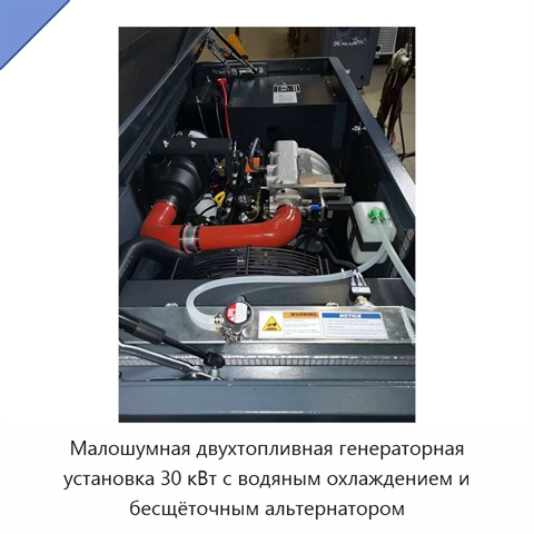 Малошумная двухтопливная генераторная установка 30 кВт с водяным охлаждением и бесщёточным альтернатором