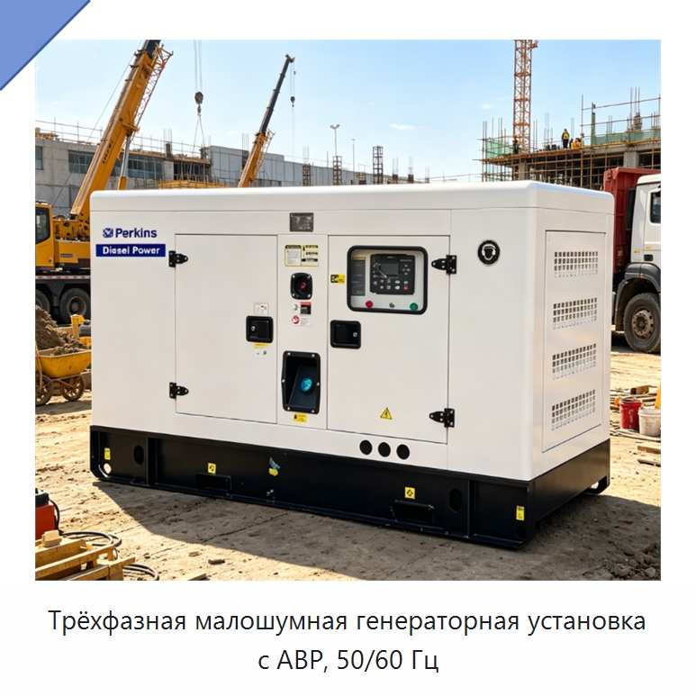 Трёхфазная малошумная генераторная установка с АВР, 50/60 Гц — Дизельные генераторы