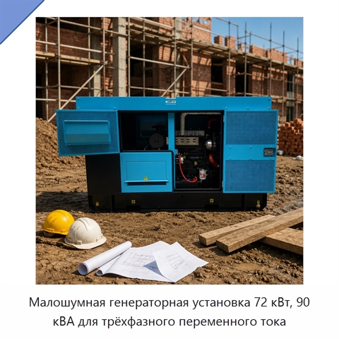 Малошумная генераторная установка 72 кВт, 90 кВА для трёхфазного переменного тока