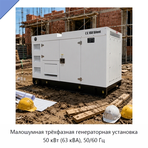 Малошумная трёхфазная генераторная установка 50 кВт (63 кВА), 50/60 Гц