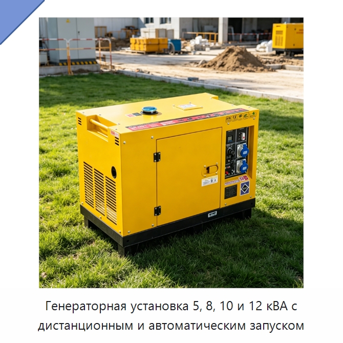 Генераторная установка 5, 8, 10 и 12 кВА с дистанционным и автоматическим запуском — Дизельные генераторы