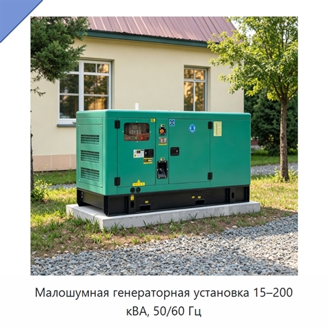 Малошумная генераторная установка 15–200 кВА, 50/60 Гц