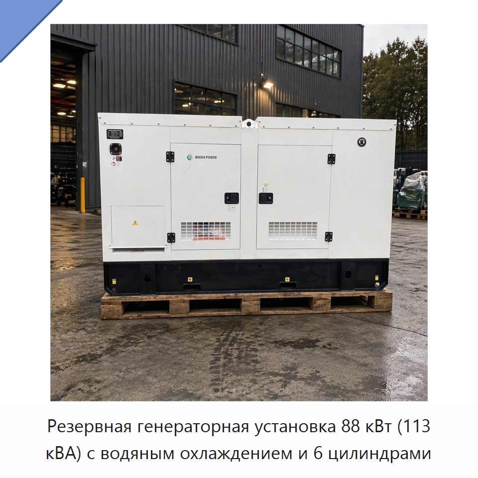 Резервная генераторная установка 88 кВт (113 кВА) с водяным охлаждением и 6 цилиндрами — Дизельные генераторы
