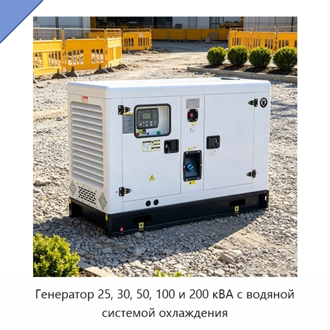 Генератор 25, 30, 50, 100 и 200 кВА с водяной системой охлаждения
