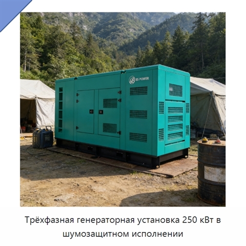 Трёхфазная генераторная установка 250 кВт в шумозащитном исполнении