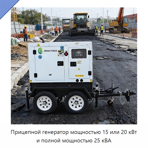 Прицепной генератор мощностью 15 или 20 кВт и полной мощностью 25 кВА