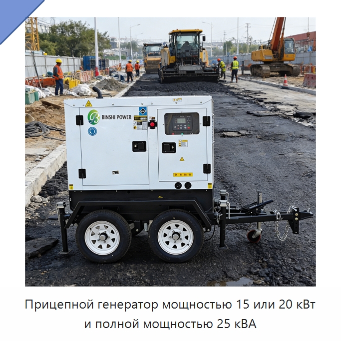 Прицепной генератор мощностью 15 или 20 кВт и полной мощностью 25 кВА — Дизельные генераторы