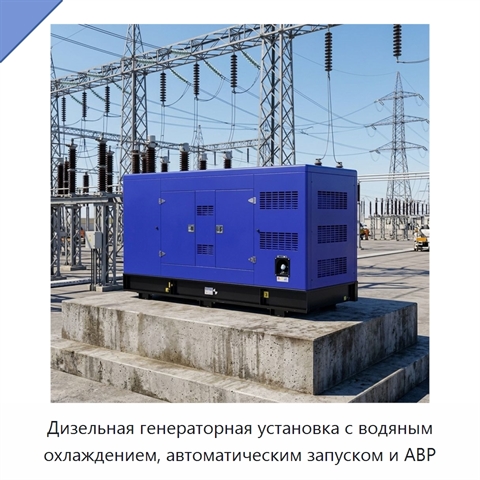 Дизельная генераторная установка с водяным охлаждением, автоматическим запуском и АВР