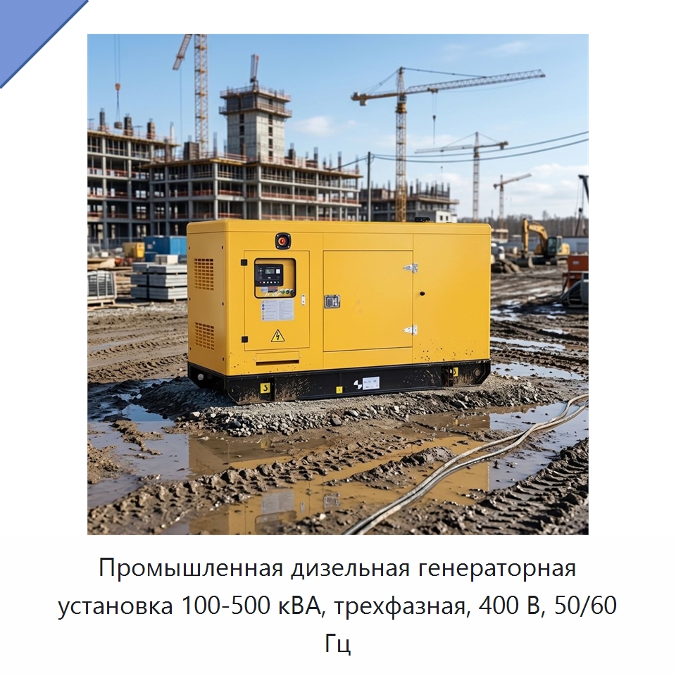 Промышленная дизельная генераторная установка 100-500 кВА, трехфазная, 400 В, 50/60 Гц — Дизельные генераторы