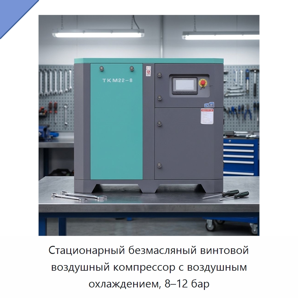 Стационарный безмасляный винтовой воздушный компрессор с воздушным охлаждением, 8–12 бар — Промышленные компрессоры