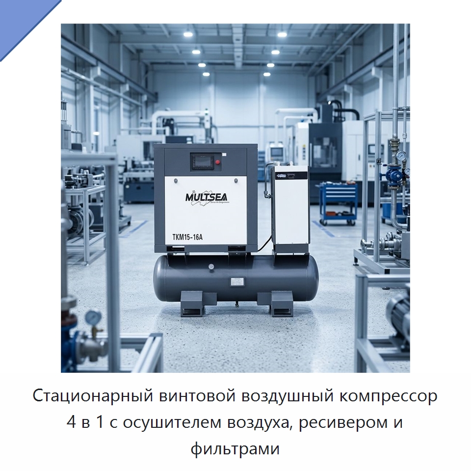 Стационарный винтовой воздушный компрессор 4 в 1 с осушителем воздуха, ресивером и фильтрами — Промышленные компрессоры