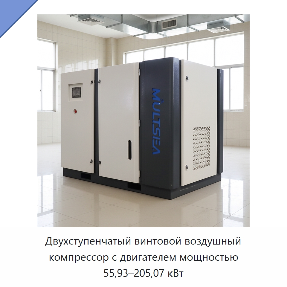 Двухступенчатый винтовой воздушный компрессор с двигателем мощностью 55,93–205,07 кВт — Промышленные компрессоры