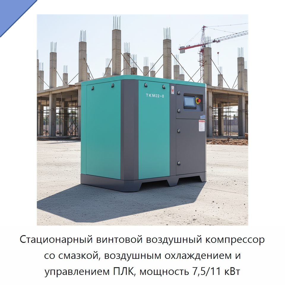 Стационарный винтовой воздушный компрессор со смазкой, воздушным охлаждением и управлением ПЛК, мощность 7,5/11 кВт — Промышленные компрессоры