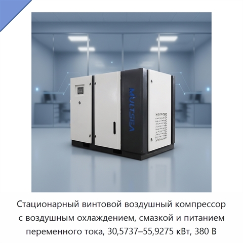 Стационарный винтовой воздушный компрессор с воздушным охлаждением, смазкой и питанием переменного тока, 30,5737–55,9275 кВт, 380 В